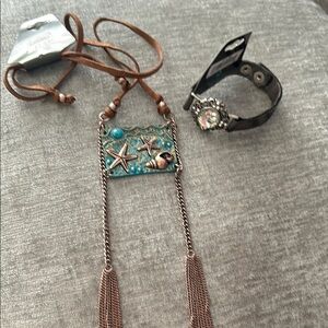 Starfish Pendant Necklace with Brown Cord,bracelet